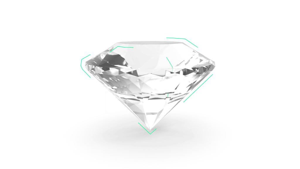 A 3D rendered a diamond with decorative green lines and a transparent white box over it.