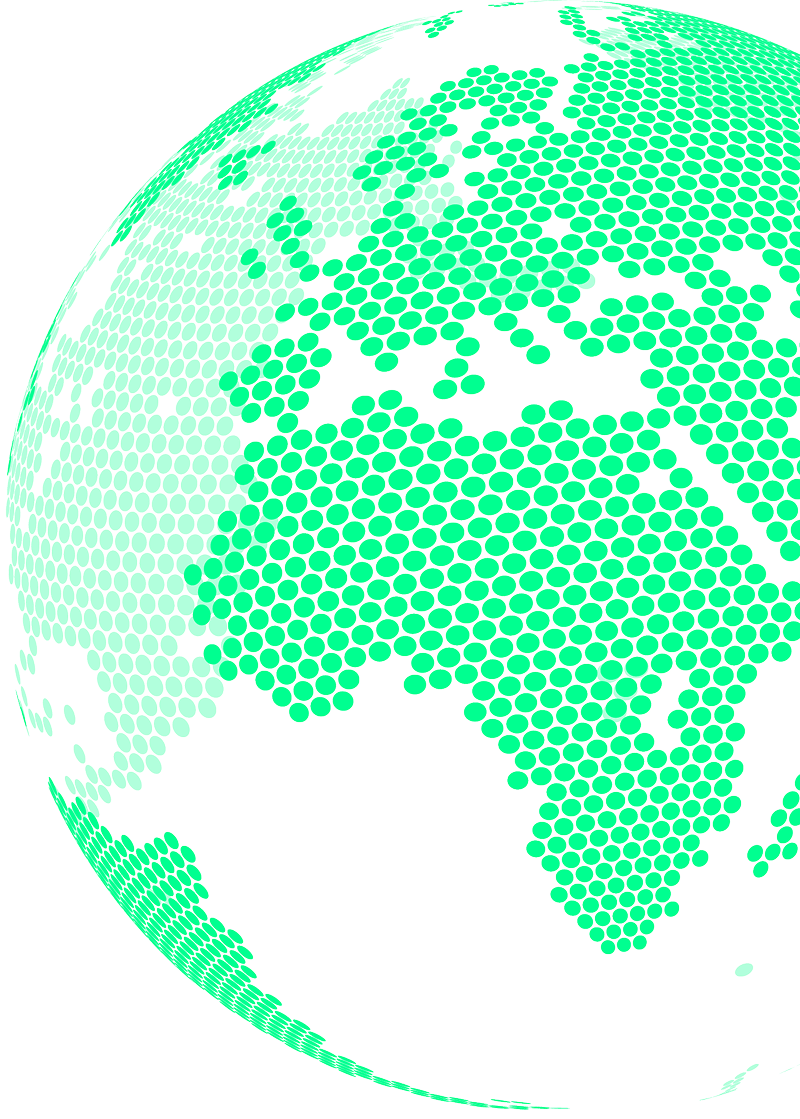Decorative illustration of a globe created with green dots.