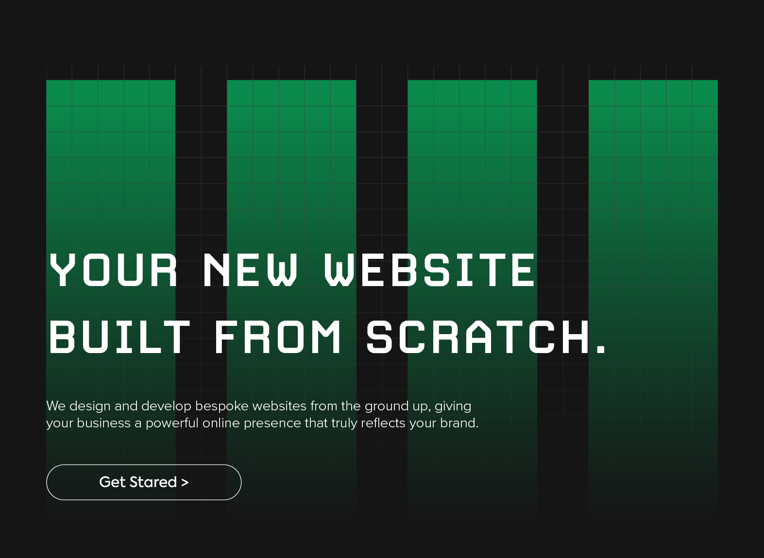 Decorative graphic of a simplified website wireframe with a dummy title which reads "Your New Website, Built From Scratch"