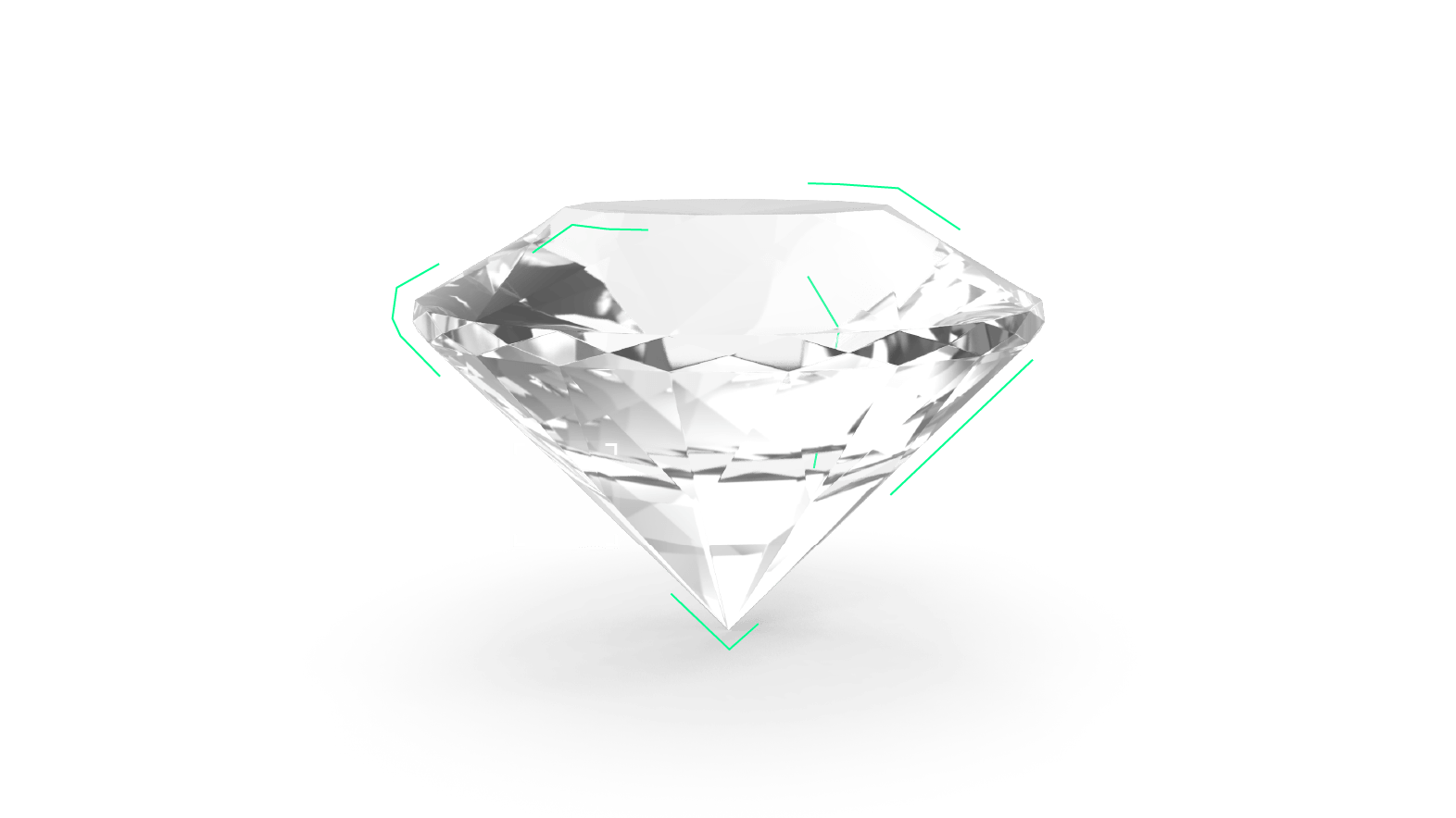 A 3D rendered a diamond with decorative green lines and a transparent white box over it.